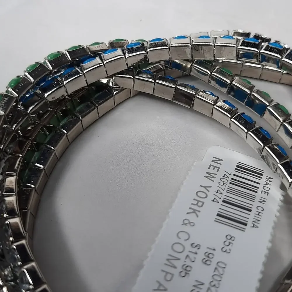 New York & Company Stretch Bracelet Set Green Blue